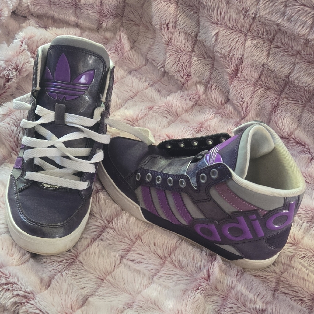 Adidas Hard Court Hi Big Logo Original Hightop Purple Grey Size 4Y/6W Retro